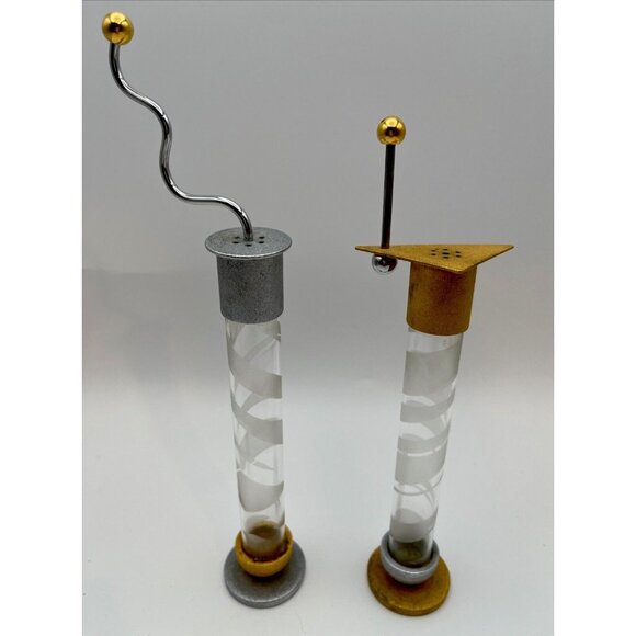 MCM Bruce R MacDonald BRM Post Modern Salt & Pepper Shakers Etched Glass Tubes - Picture 1 of 13